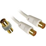 APM Cordon TV - Mâle/Mâle - 9,52mm - Blanc - 5m + Adaptateur Femelle