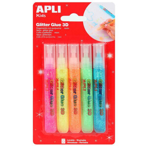 5 tubes de colle à paillettes couleurs fluo - Apli