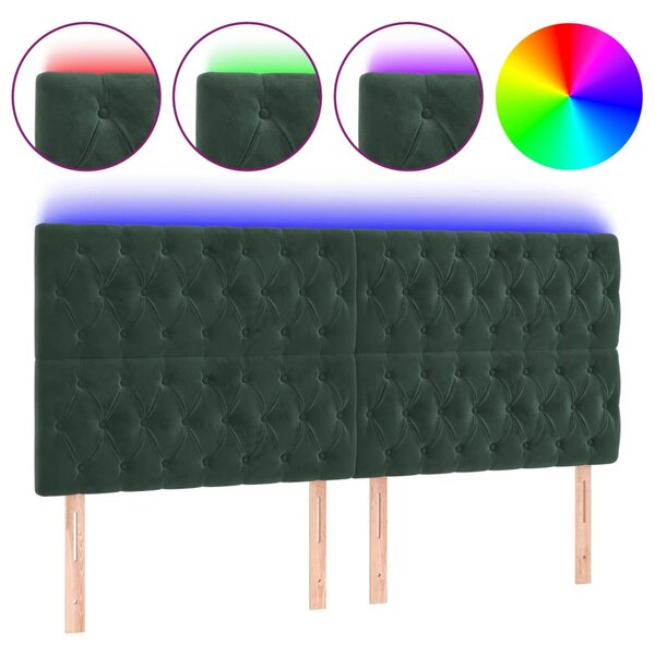 vidaXL Tête de lit à LED Vert foncé 180x7x118/128 cm Velours