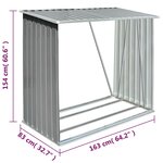 vidaXL Abri de stockage de bois Acier galvanisé 163x83x154 cm Gris