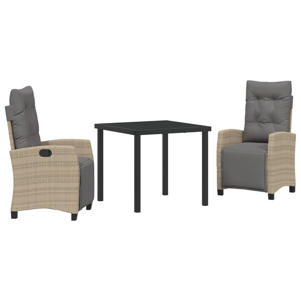 vidaXL Set de Salle à Manger de Jardin 3 Pièces Beige Rattan Poly