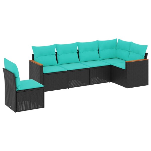 vidaXL Salon de jardin 6 Pièces avec coussins noir résine tressée