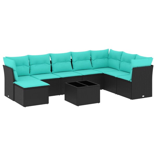 vidaXL Salon de jardin 9 Pièces avec coussins noir résine tressée
