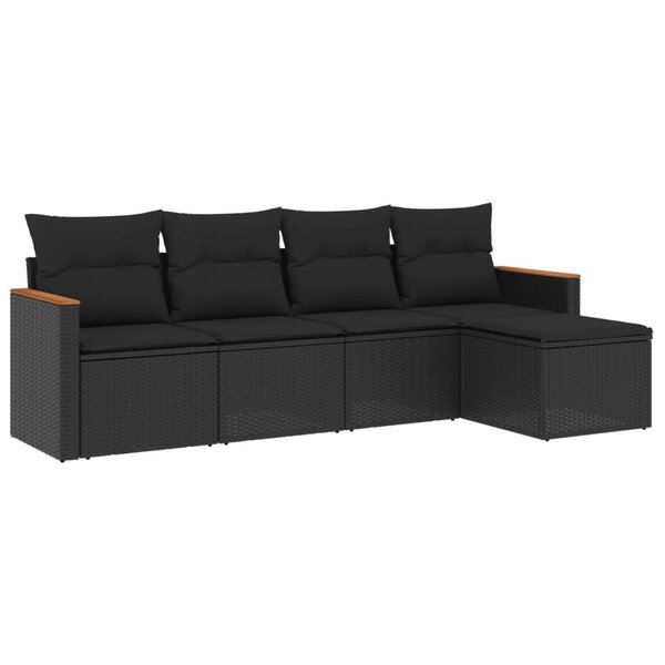 vidaXL Salon de jardin 5 Pièces avec coussins noir résine tressée