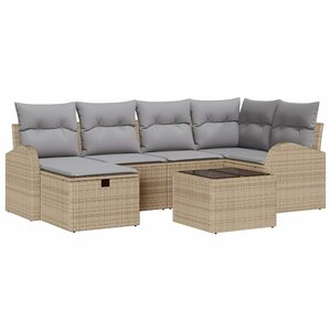 vidaXL Ensemble de canapé de jardin 7 Pièces Beige Poly rotin