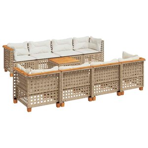 vidaXL Salon de jardin avec coussins 9 Pièces beige résine tressée