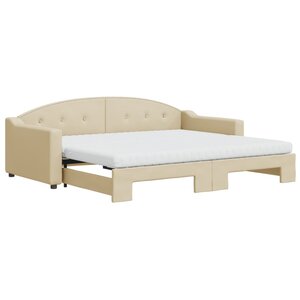 vidaXL Lit de jour avec gigogne et matelas crème 90x200 cm tissu