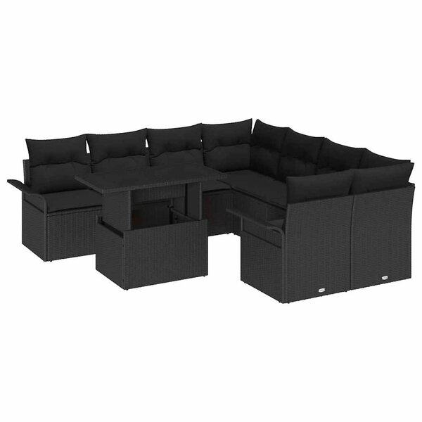 vidaXL Ensemble de canapé de jardin 9 pc Noir polyrotin