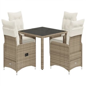 vidaXL Ensemble de bistro de jardin 5 Pièces coussins marron poly rotin