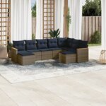 vidaXL Salon de jardin 9 Pièces avec coussins gris résine tressée