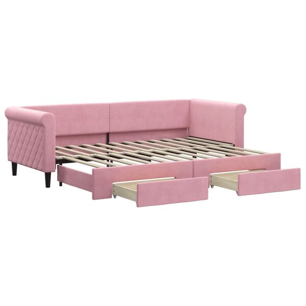 vidaXL Lit de jour avec gigogne et tiroirs sans matelas rose 80x200 cm
