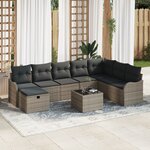 vidaXL Ensemble de Canapés de Jardin 9 Pièces avec Coussins en Rattan Gris