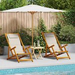vidaXL Pack de 2 chaises de plage pliantes - Grises  en bois d'acacia et textilène