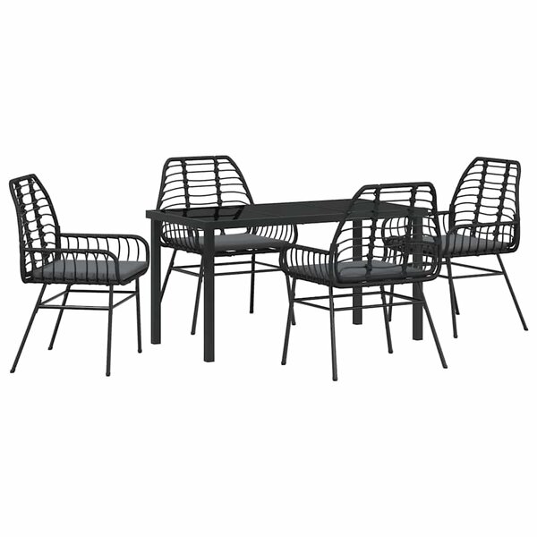 vidaXL Ensemble de salle à manger pour jardin 5 Pièces Noir polyrotin