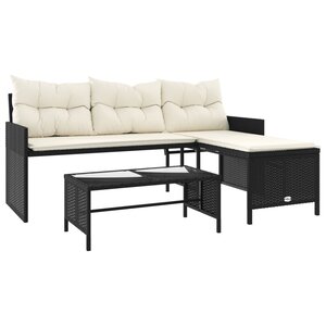 vidaXL Canapé de jardin avec table et coussins en forme de L noir