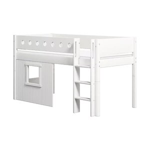 Flexa WHITE Lit mi-hauteur avec echelle droite 90 x 200 cm Facades cabane cadre blanc Barriere de securite classique Blanc