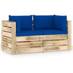 vidaXL Canapé de jardin 2 places avec coussins Bois imprégné de vert