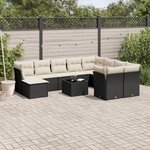 vidaXL Salon de jardin 11 Pièces avec coussins noir résine tressée
