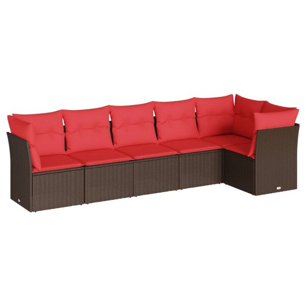 vidaXL Salon de jardin 6 Pièces avec coussins marron résine tressée