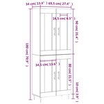 vidaXL Buffet haut Blanc 69 5x34x180 cm Bois d'ingénierie