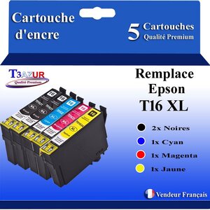 T3AZUR- 5x Cartouches Compatibles avec Epson T1631 T1632 T1632 T1634 T16XL