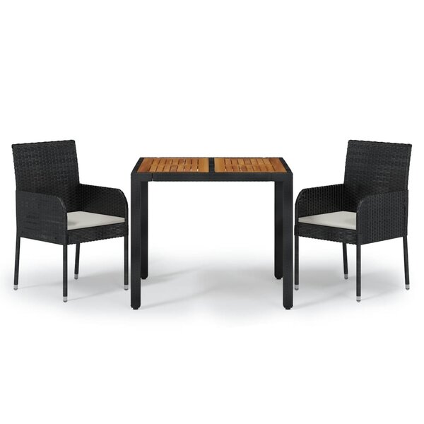 vidaXL Ensemble à manger de jardin avec coussins 3 Pièces Noir