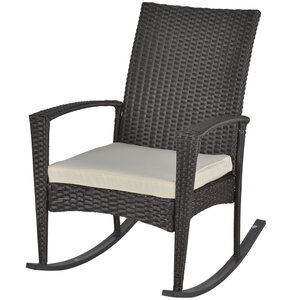 Fauteuil à bascule rocking chair avec coussin d'assise déhoussable 66l x 88l x 98h cm résine tressée imitation rotin chocolat