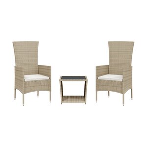 vidaXL Ensemble à manger de jardin et coussins 3 Pièces Beige poly rotin