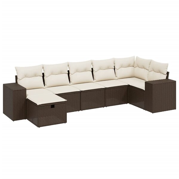 vidaXL Salon de jardin avec coussins 7 Pièces marron résine tressée