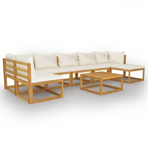 Salon de jardin meuble d'extérieur ensemble de mobilier 8 pièces avec coussin crème bois d'acacia solide 02_0017458