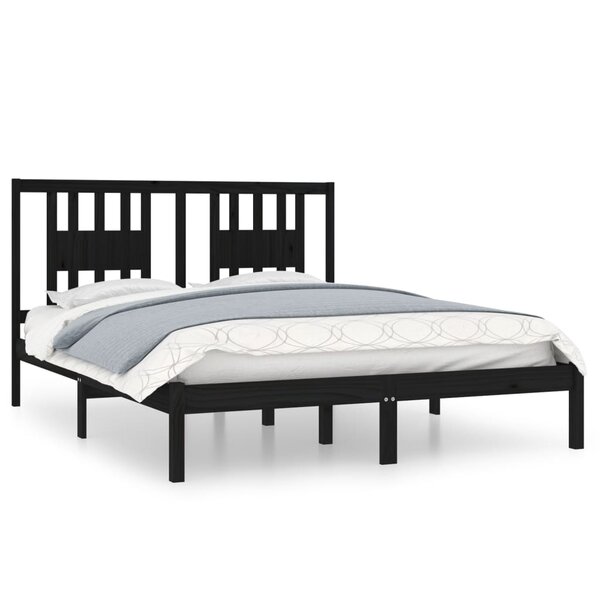 vidaXL Cadre de lit Noir Bois de pin massif 140x200 cm