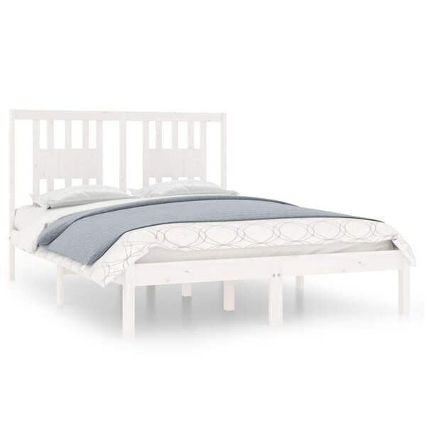 vidaXL Cadre de lit Blanc Bois massif 135x190 cm Double