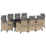vidaXL Set de salle à manger de jardin de 9 pièces avec coussins - Rattan synthétique beige