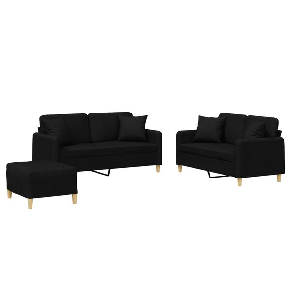 vidaXL Ensemble de canapés 3 Pièces avec coussins noir tissu