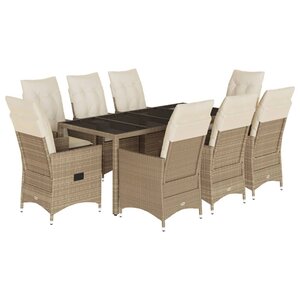 vidaXL Ensemble à manger de jardin et coussins 9 Pièces beige Poly rotin