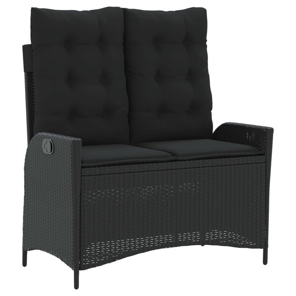 vidaXL Banc inclinable de jardin avec coussins noir résine tressée