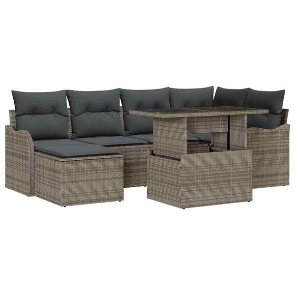 vidaXL Ensemble de canapé de jardin avec coussin 7 Pièces Gris Poly rotin