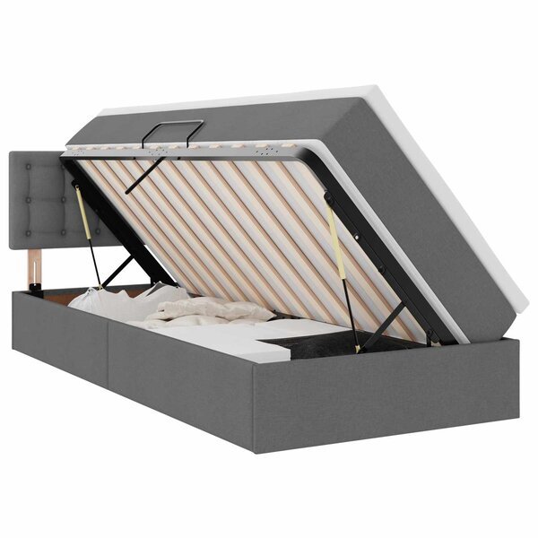 vidaXL Lit de rangement LED avec matelas Gris foncé 100 x 200 cm Tissu