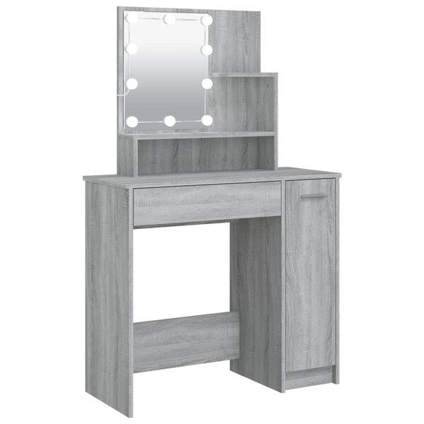 vidaXL Coiffeuse avec LED Sonoma gris 86 5x35x136 cm