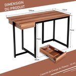 Bureau d'ordinateur 120cm tiroir cadre en métal repose-pieds réglables bureau moderne station de travail pour ordinateur portable noyer 20_0004830