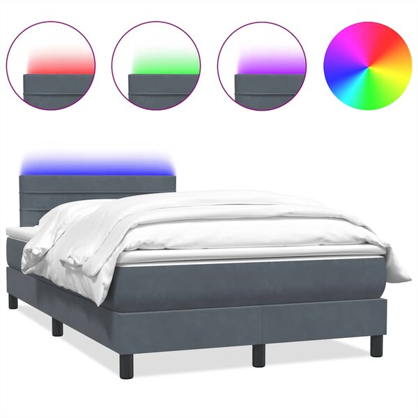 vidaXL Sommier à lattes de lit et matelas et LED gris foncé 120x220cm velours