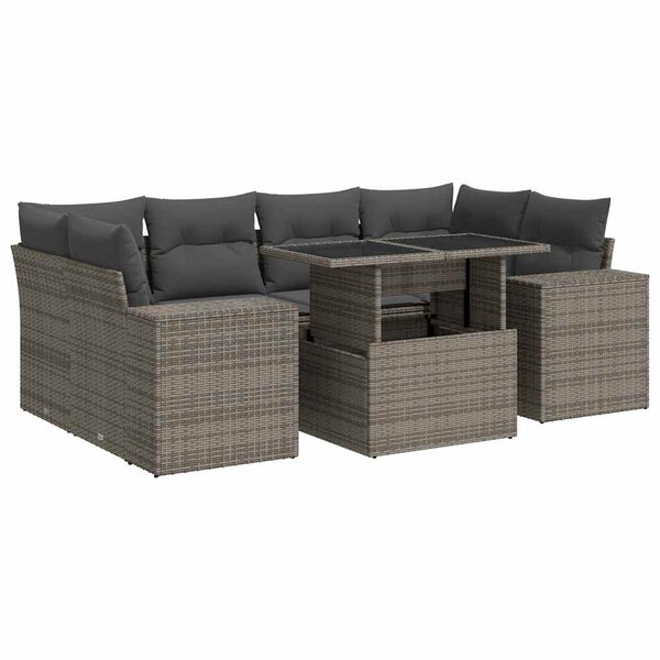vidaXL Salon de jardin avec coussins 7 Pièces gris résine tressée