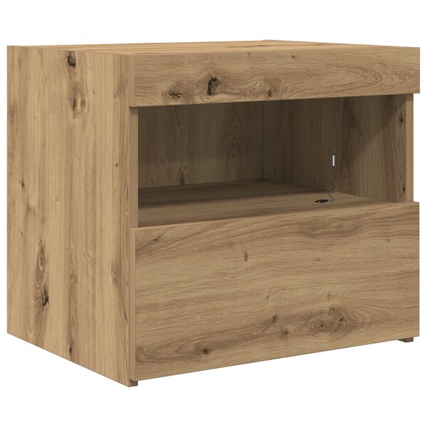 vidaXL Table de chevet avec lumières LED Chêne artisanal 50x40x45 cm