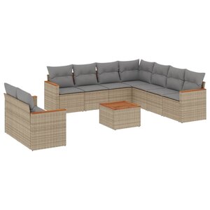 vidaXL Salon de jardin et coussins 10 Pièces mélange beige résine tressée