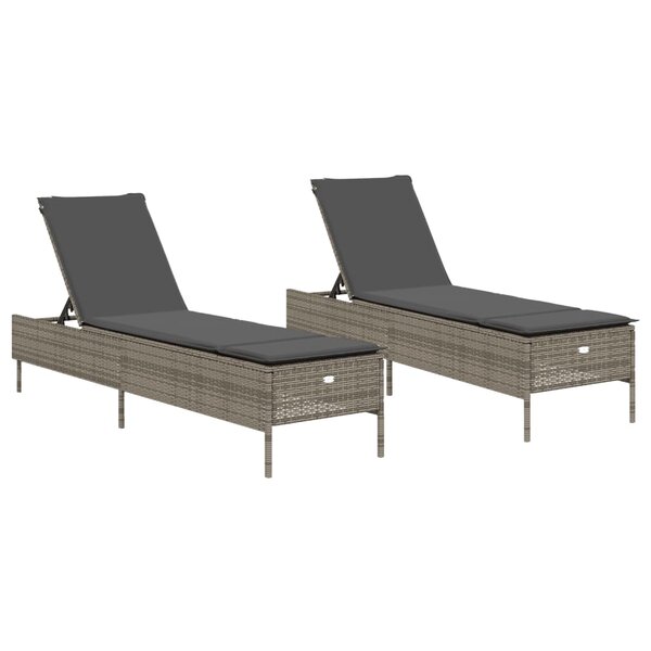 vidaXL Chaises longues avec coussins lot de 2 gris résine tressée