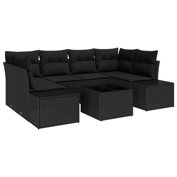 vidaXL Canapé de jardin 7 pièces avec coussins Noir Poly Rotin
