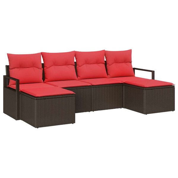 vidaXL Ensemble de canapé de jardin avec coussin 6 Pièces Marron et rouge