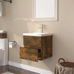 vidaXL Meuble lavabo avec bassin intégré Chêne fumé Bois d'ingénierie
