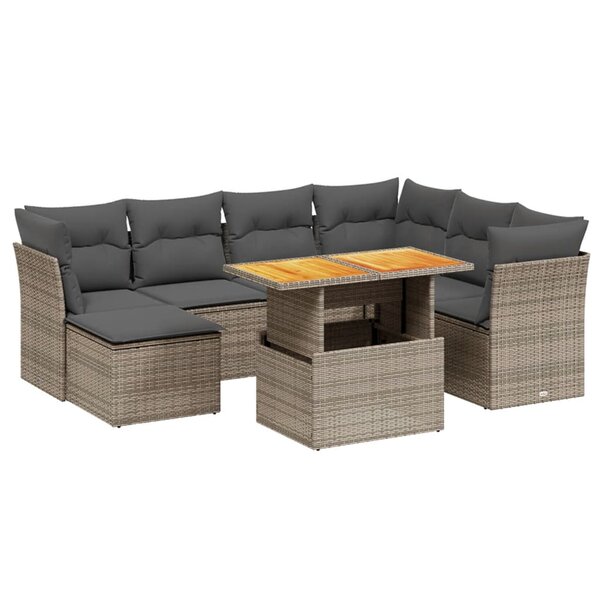 vidaXL Salon de jardin 8 Pièces avec coussins gris résine tressée