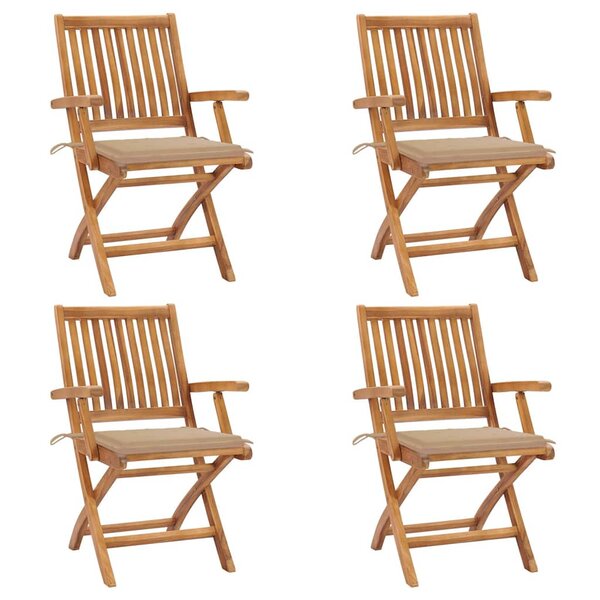 vidaXL Chaises pliables de jardin avec coussins lot de 4 Teck solide
